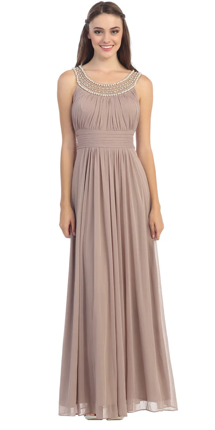 Eureka 2027 Studded Bateau Neckline Ruched Bodice Evening Dress