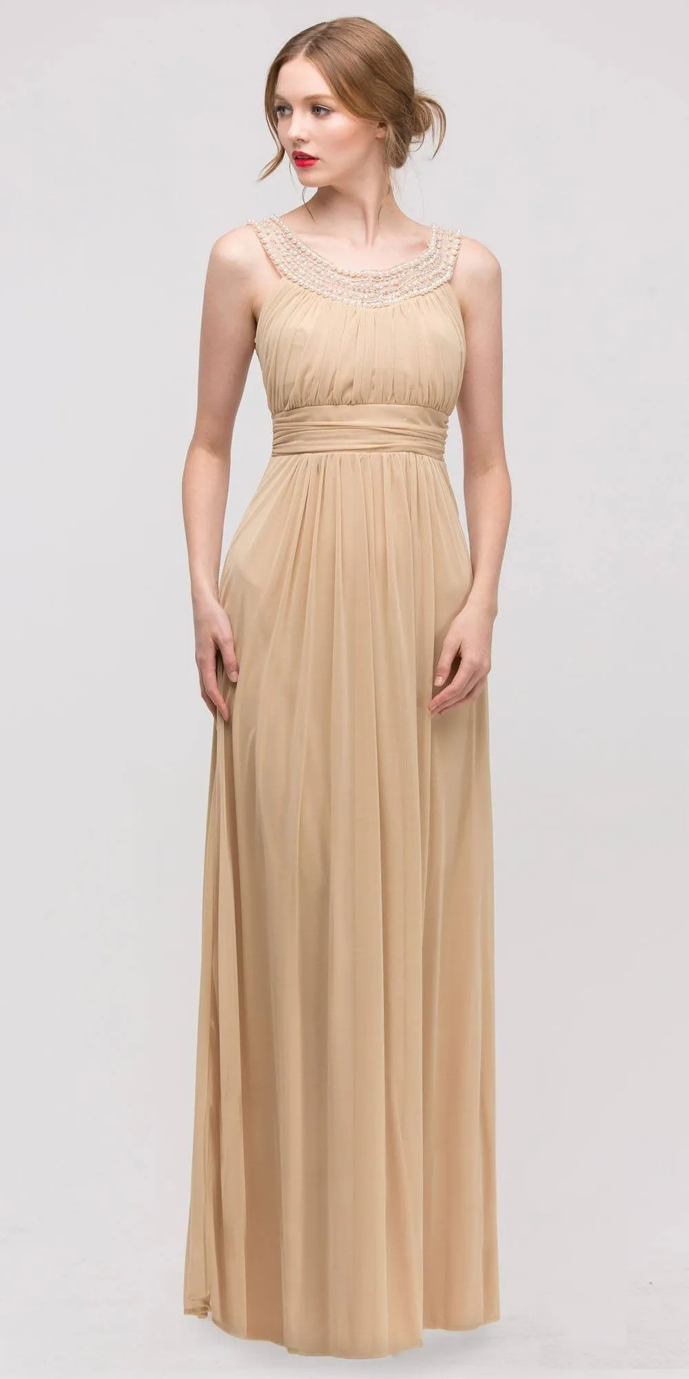 Eureka 2027 Studded Bateau Neckline Ruched Bodice Evening Dress