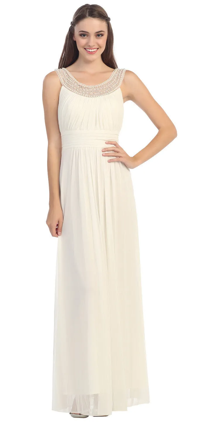 Eureka 2027 Studded Bateau Neckline Ruched Bodice Evening Dress