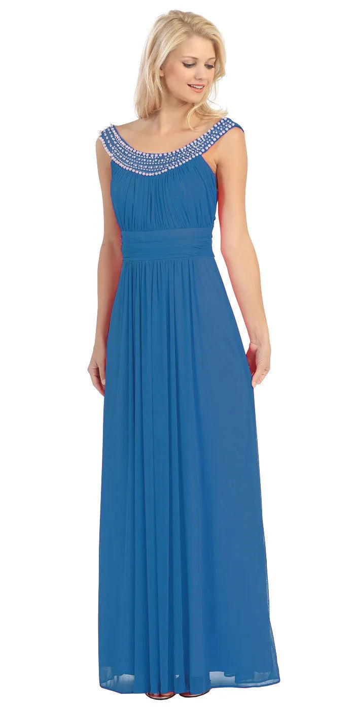 Eureka 2027 Studded Bateau Neckline Ruched Bodice Evening Dress