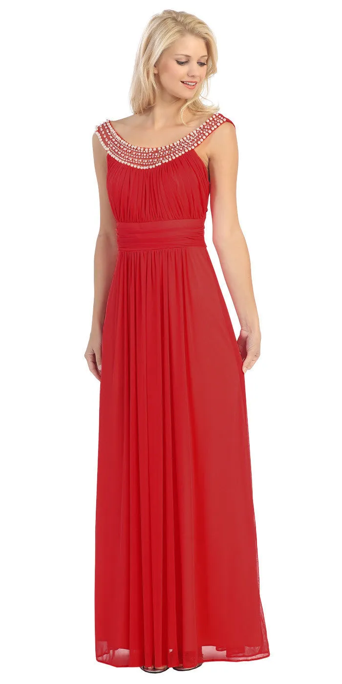 Eureka 2027 Studded Bateau Neckline Ruched Bodice Evening Dress