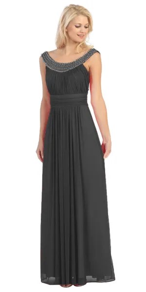 Eureka 2027 Studded Bateau Neckline Ruched Bodice Evening Dress