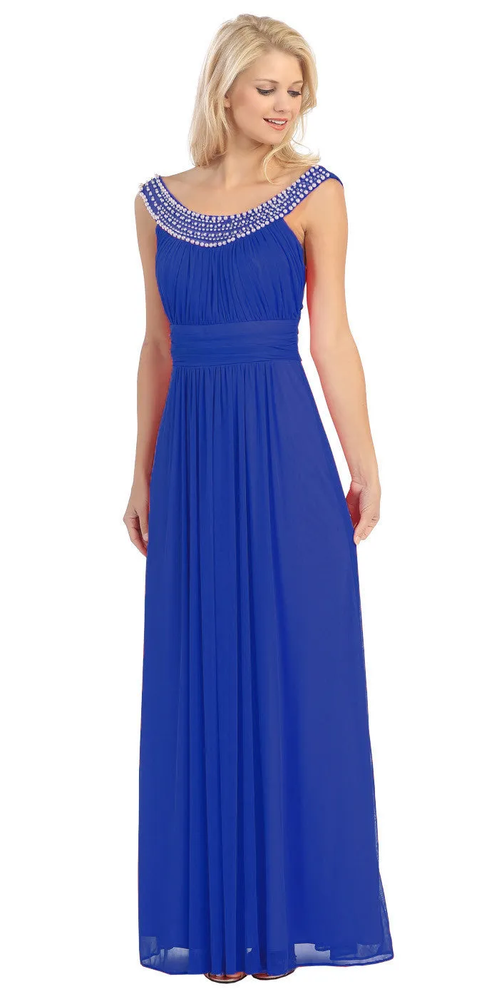 Eureka 2027 Studded Bateau Neckline Ruched Bodice Evening Dress