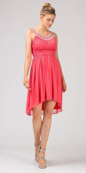 Eureka 2037 Knee Length Studded Neck Short Dinner Party Dress