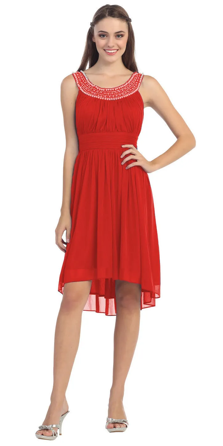 Eureka 2037 Knee Length Studded Neck Short Dinner Party Dress