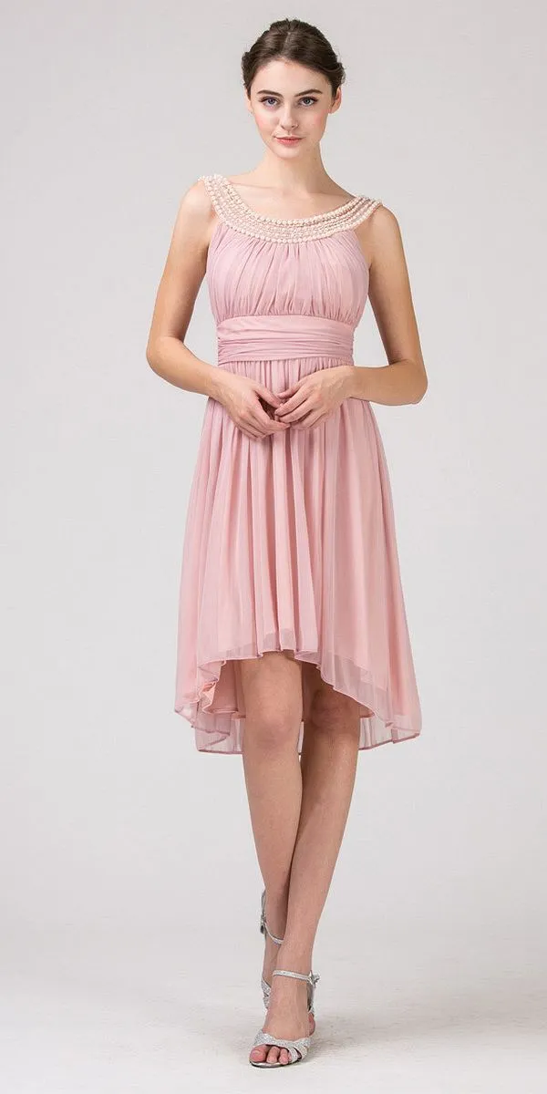 Eureka 2037 Knee Length Studded Neck Short Dinner Party Dress