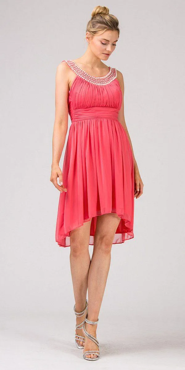 Eureka 2037 Knee Length Studded Neck Short Dinner Party Dress