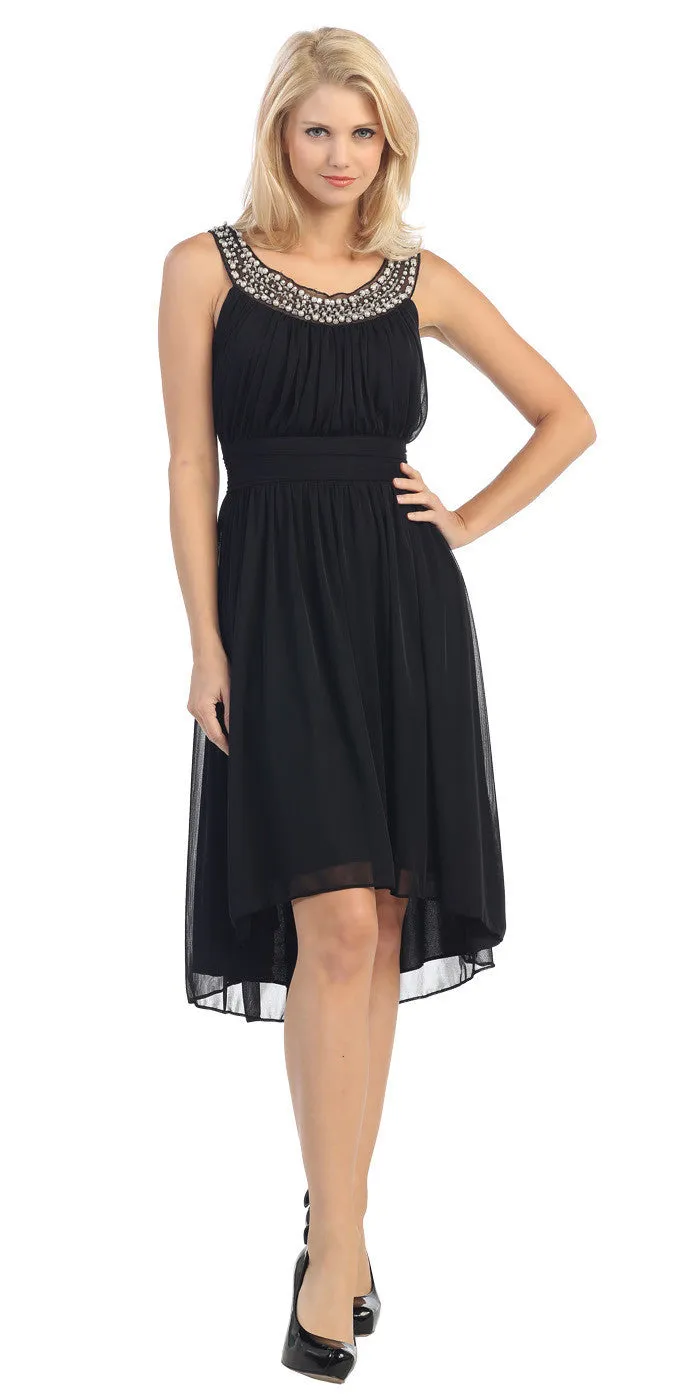 Eureka 2037 Knee Length Studded Neck Short Dinner Party Dress