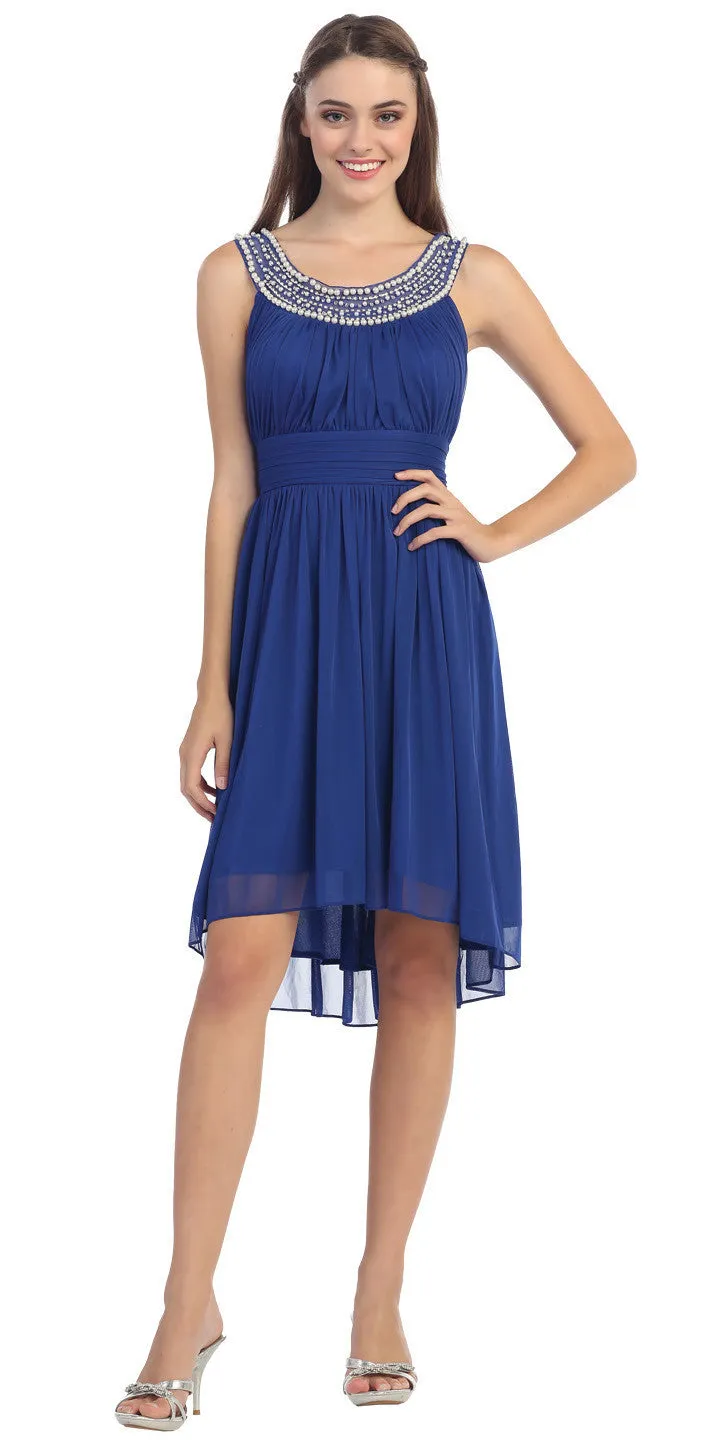 Eureka 2037 Knee Length Studded Neck Short Dinner Party Dress