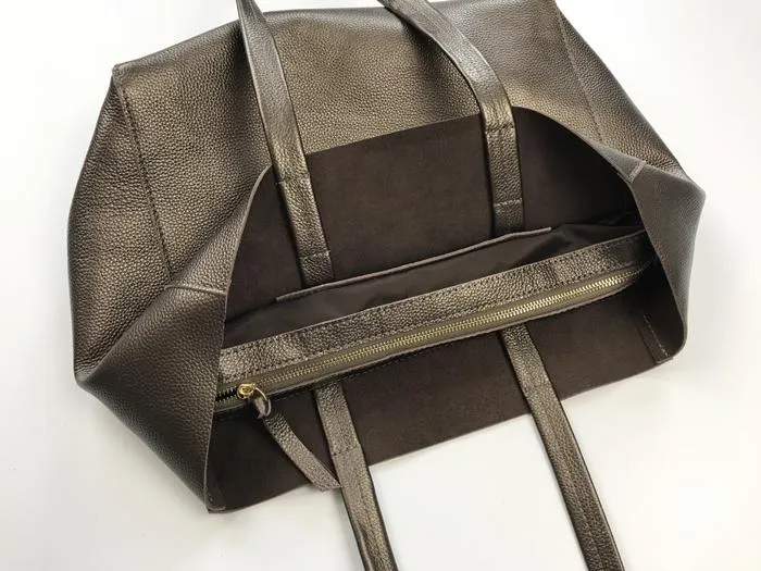 Fashion Womens Gold Leather Oversize Tote Bags Bronze Shoulder Tote Bag Handbag Tote For Women