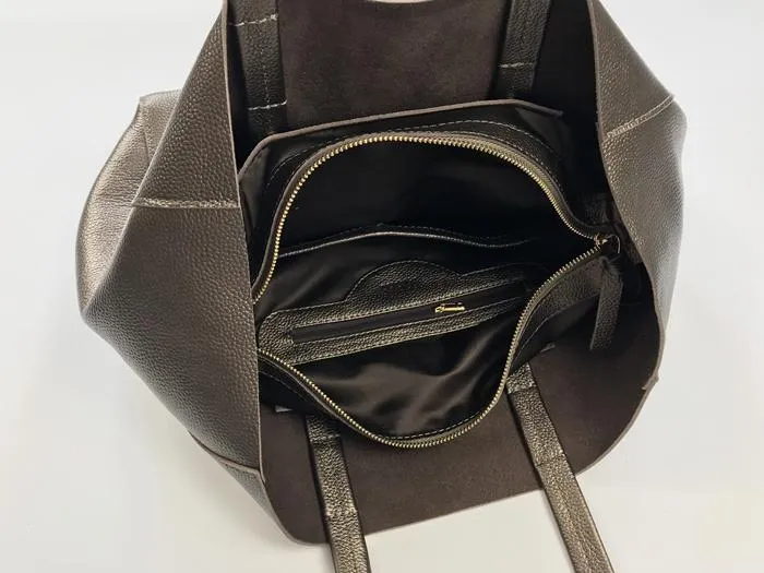 Fashion Womens Gold Leather Oversize Tote Bags Bronze Shoulder Tote Bag Handbag Tote For Women