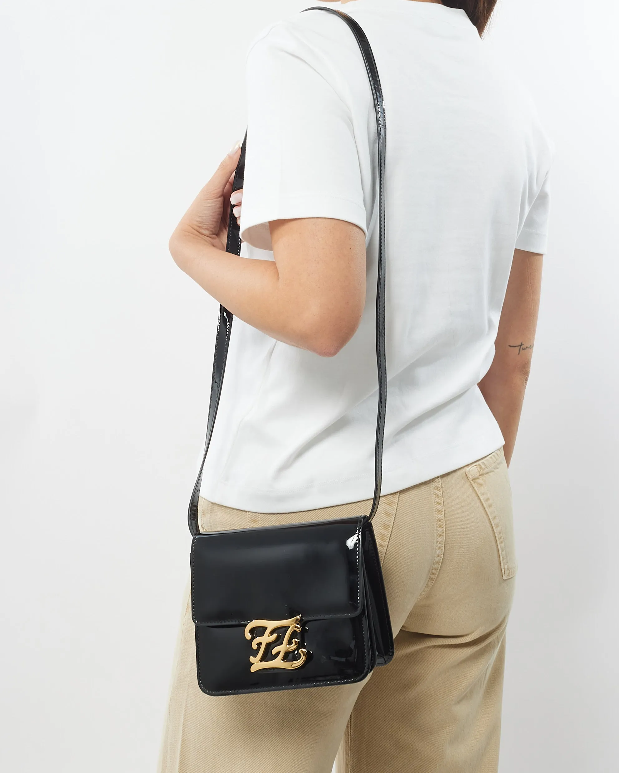 Fendi Black Patent Leather Karligraphy Small Crossbody Bag
