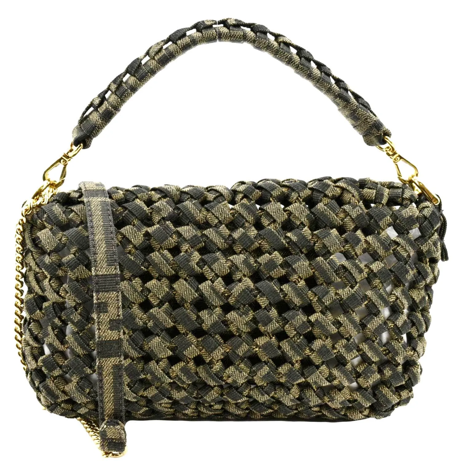 FENDI Mini Baguette Woven Jacquard Fabric Shoulder Bag Brown