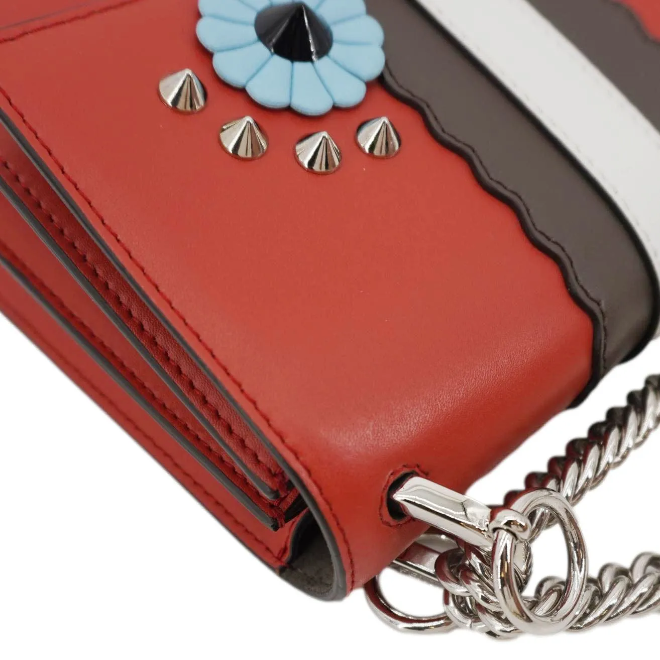 FENDI Studded Kan I Vitello Liberty Lucido Catalan Leather Shoulder Bag Multicolor