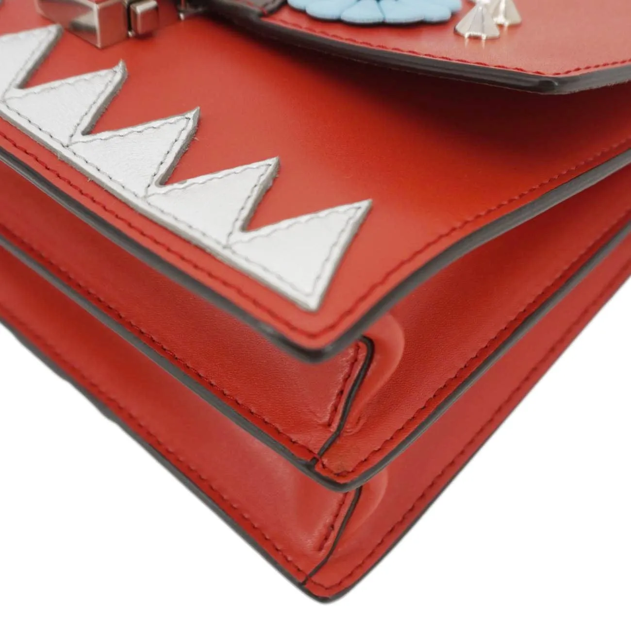 FENDI Studded Kan I Vitello Liberty Lucido Catalan Leather Shoulder Bag Multicolor