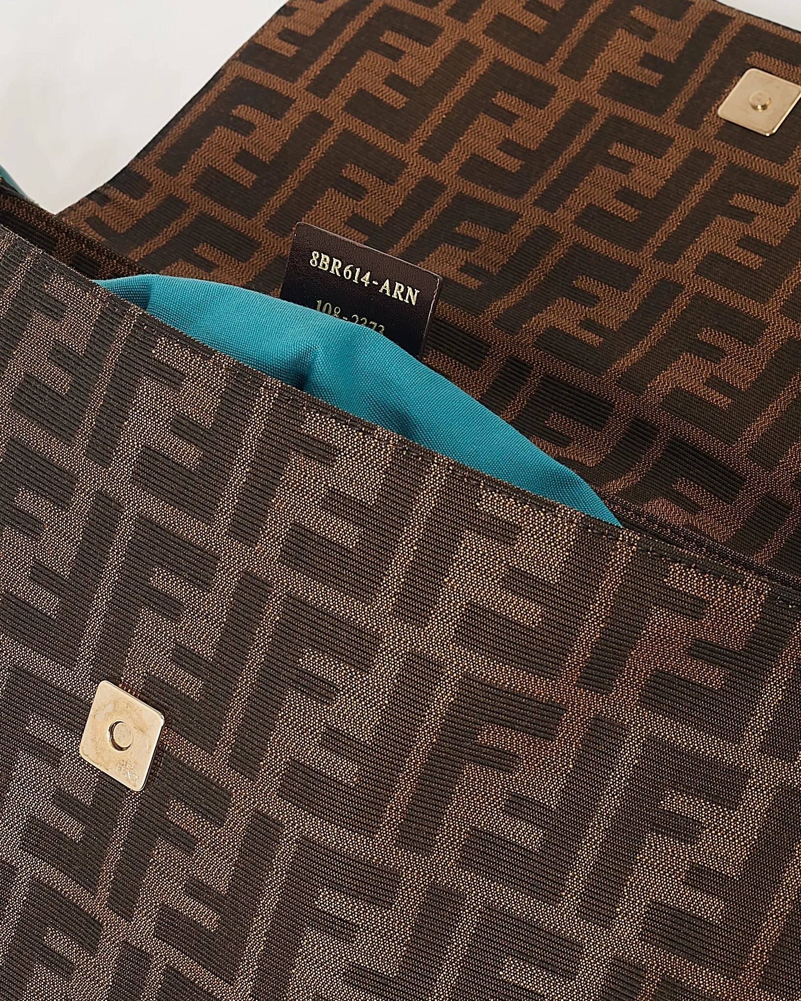 Fendi Zucca Canvas Turquoise Patent Leather Braided Mia Shoulder Bag