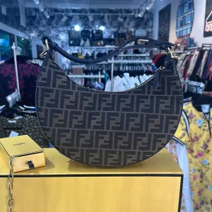 Fendigraphy Fabric Logo Printed Croissant Bag