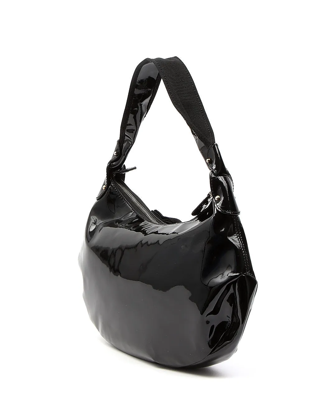Ferragamo Black Patent Leather Bow Detail Shoulder Bag