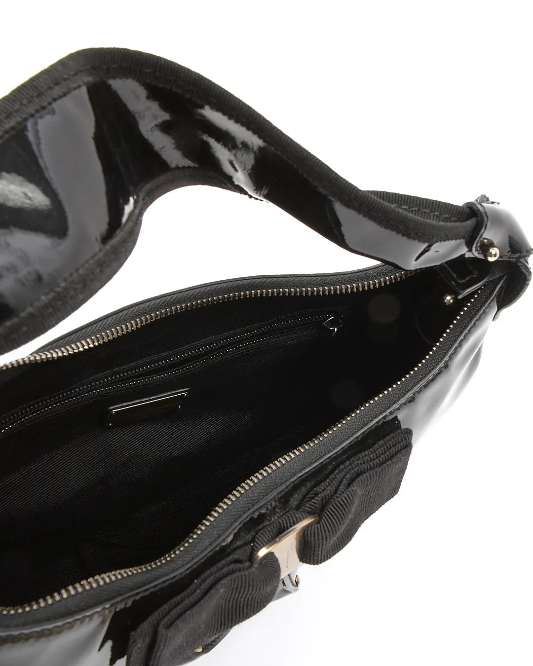 Ferragamo Black Patent Leather Bow Detail Shoulder Bag