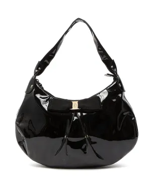 Ferragamo Black Patent Leather Bow Detail Shoulder Bag