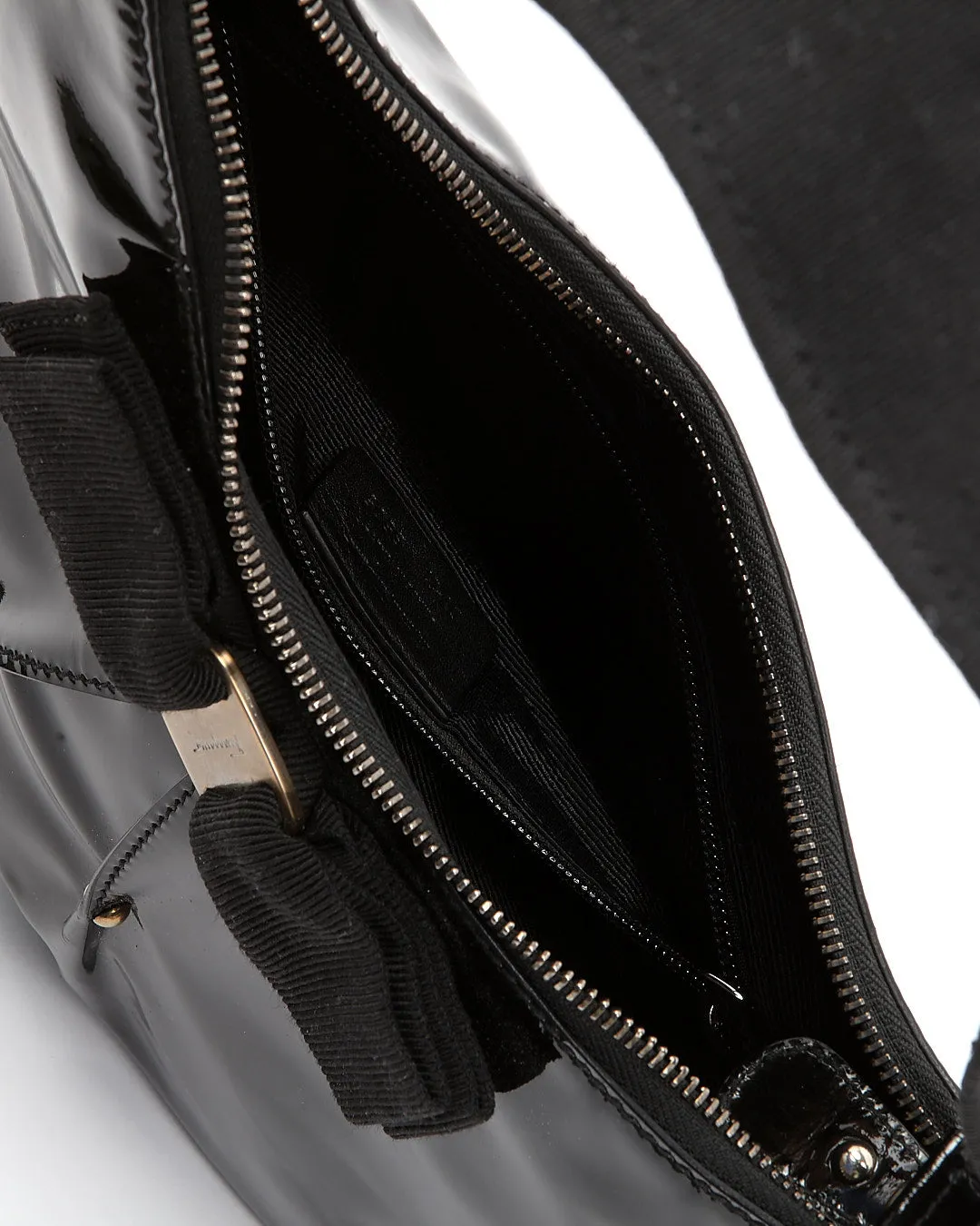 Ferragamo Black Patent Leather Bow Detail Shoulder Bag