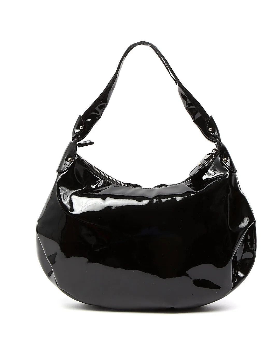 Ferragamo Black Patent Leather Bow Detail Shoulder Bag