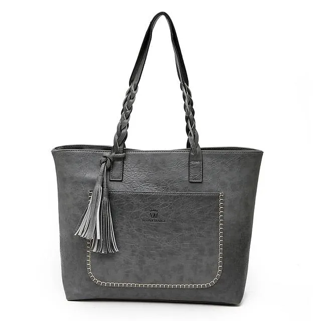 FH HERALD FASHION Leather Bag With Tassel Large Capacity
