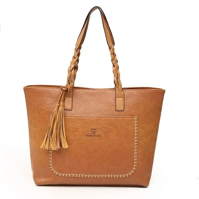 FH HERALD FASHION Leather Bag With Tassel Large Capacity