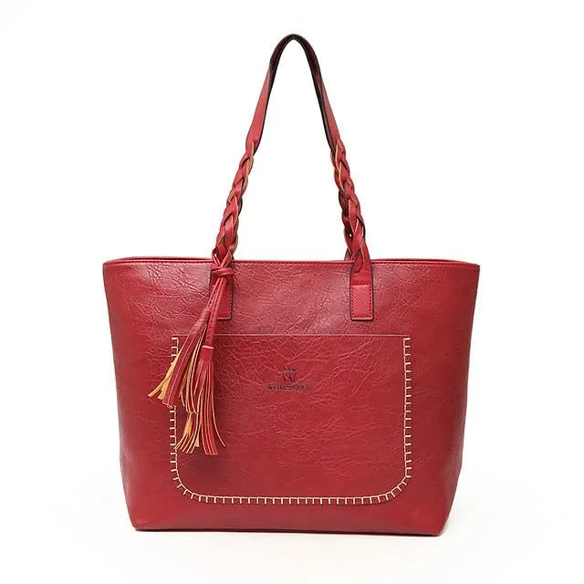 FH HERALD FASHION Leather Bag With Tassel Large Capacity