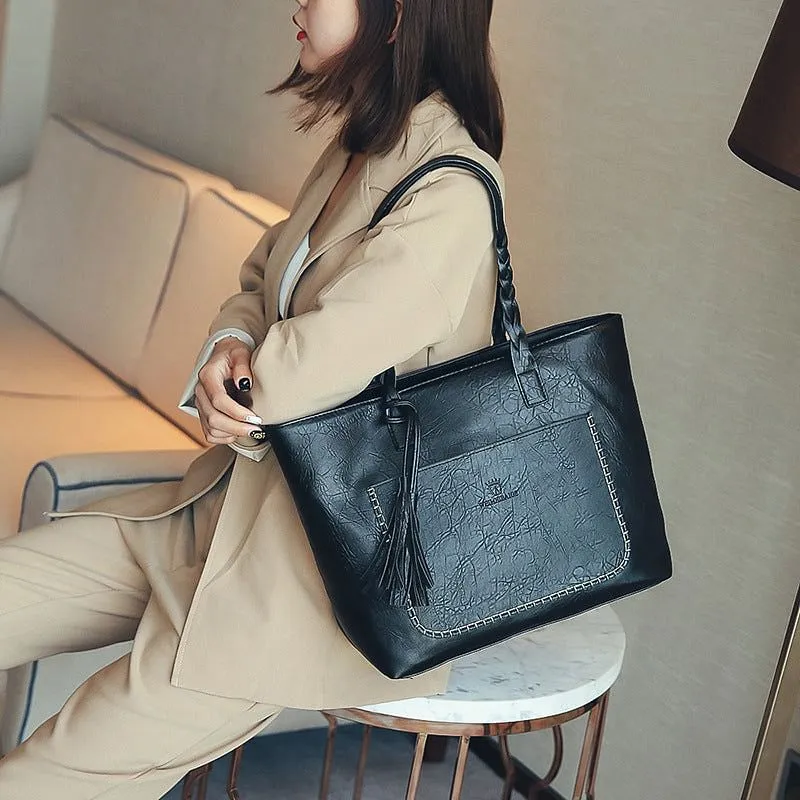 FH HERALD FASHION Leather Bag With Tassel Large Capacity