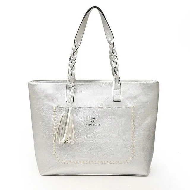 FH HERALD FASHION Leather Bag With Tassel Large Capacity
