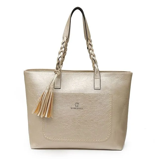 FH HERALD FASHION Leather Bag With Tassel Large Capacity