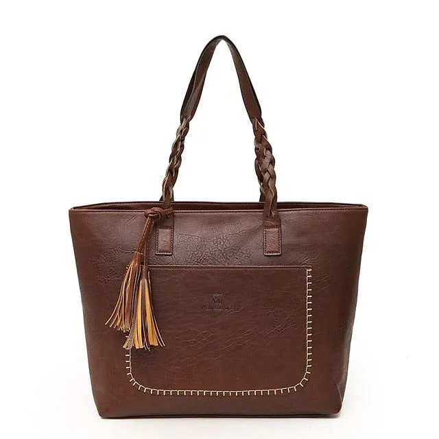 FH HERALD FASHION Leather Bag With Tassel Large Capacity