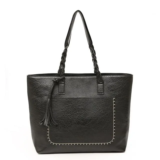 FH HERALD FASHION Leather Bag With Tassel Large Capacity