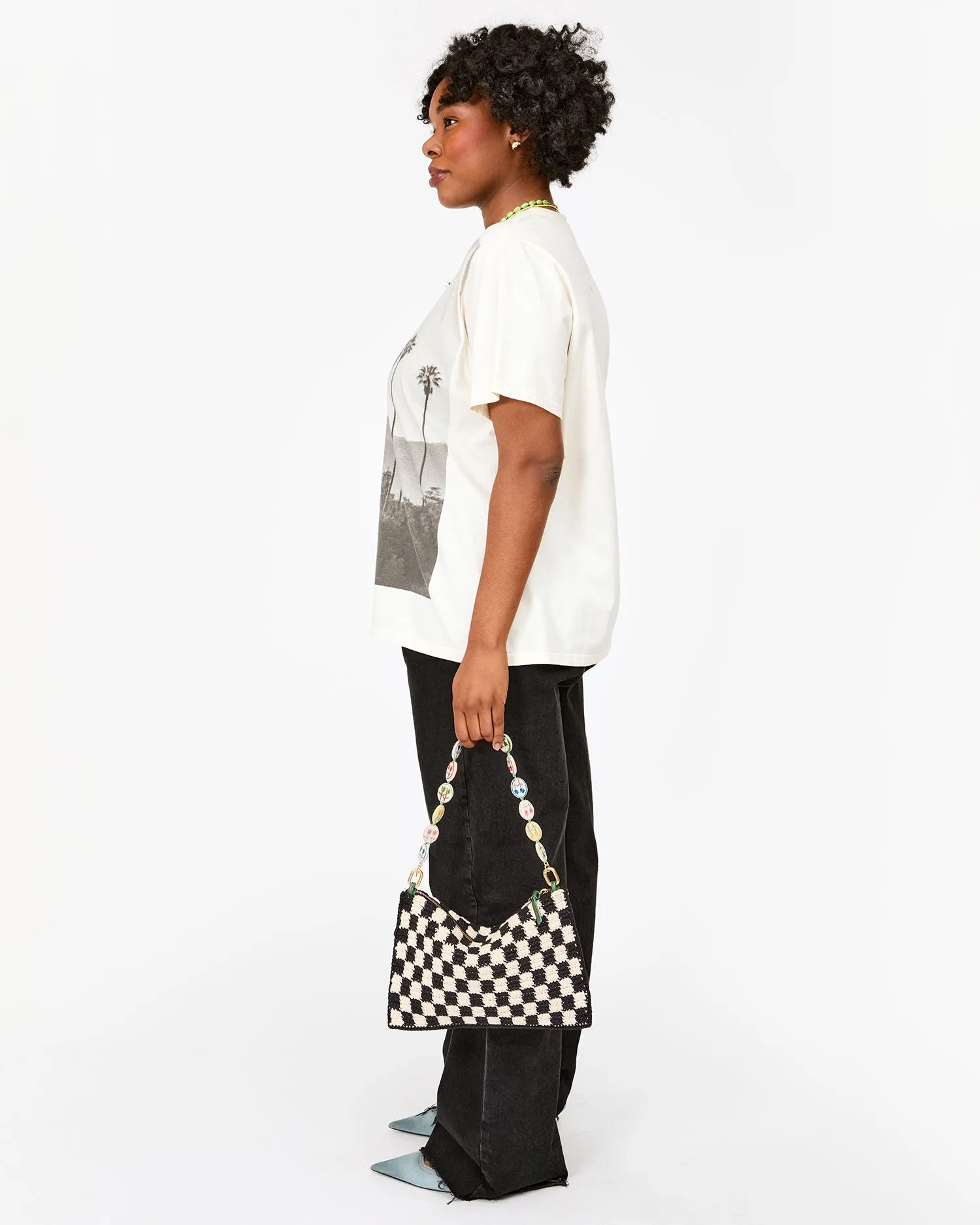 Flat Clutch w/Tabs - Black & Cream Crochet Mini Checker