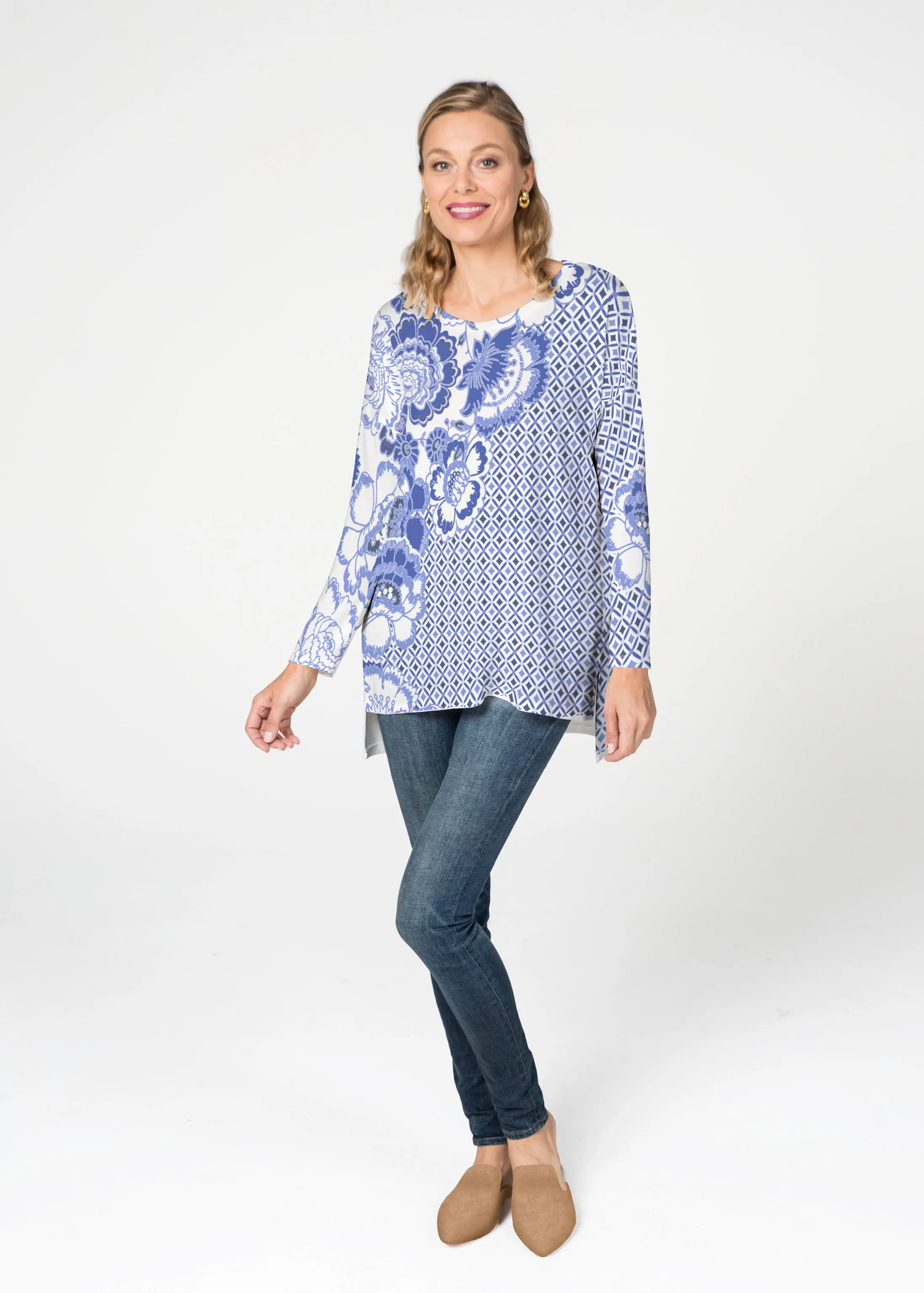 Floral Crossing Geo (7973) ~ Slouchy Butterknit Top