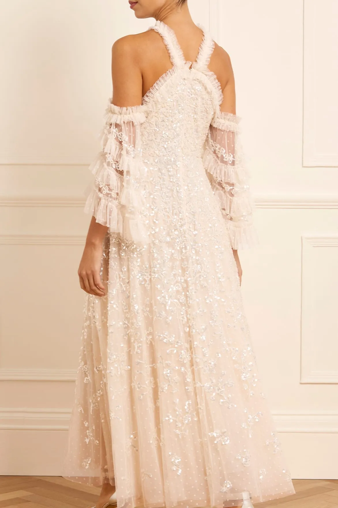 Floral Lace Off-Shoulder Ankle Gown
