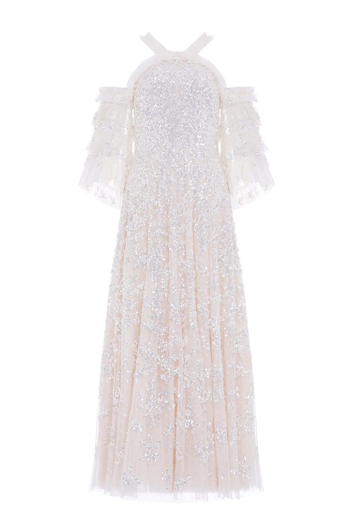 Floral Lace Off-Shoulder Ankle Gown