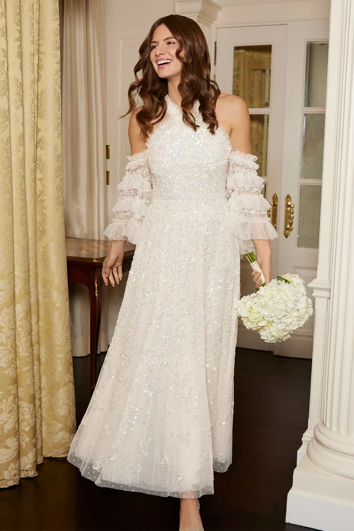 Floral Lace Off-Shoulder Ankle Gown