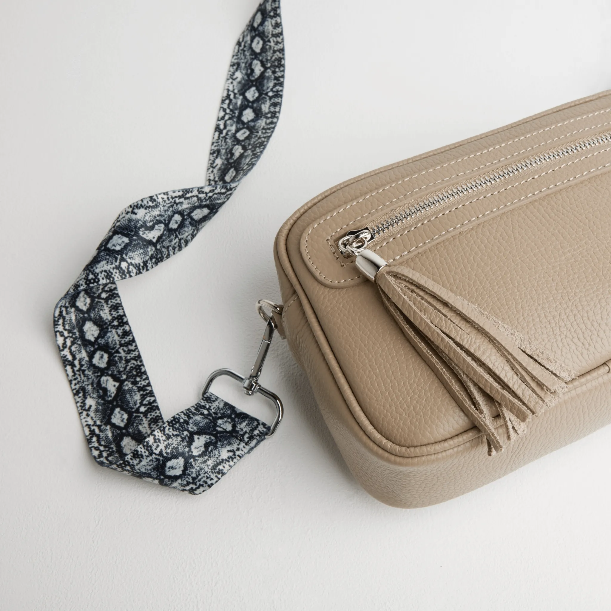 Florence Crossbody Bag in Beige with Snake Strap