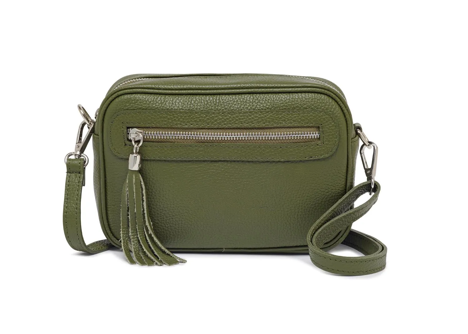 Florence - Crossbody Bag in Olive with Orange Aztec Strap