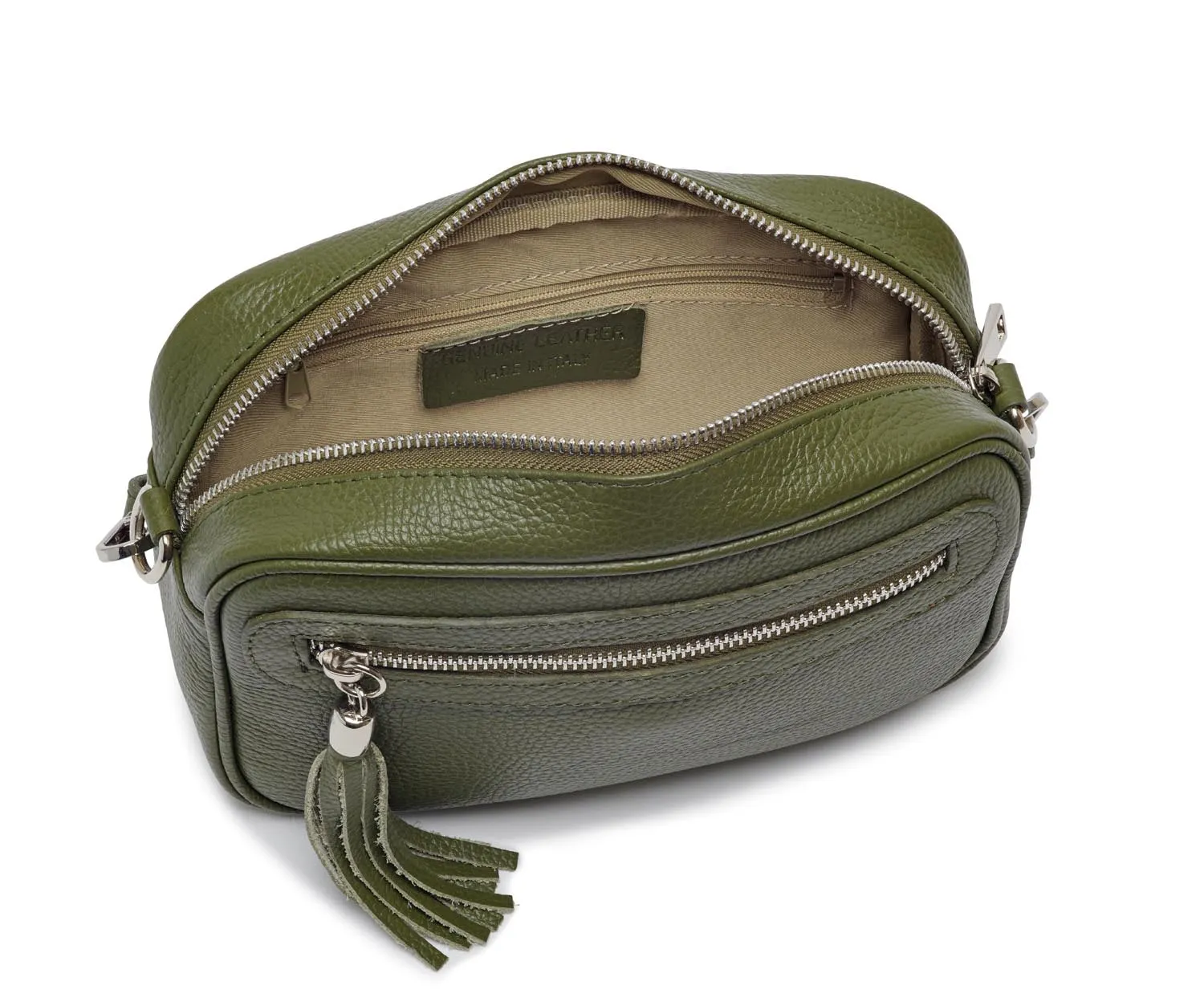 Florence - Crossbody Bag in Olive with Orange Aztec Strap