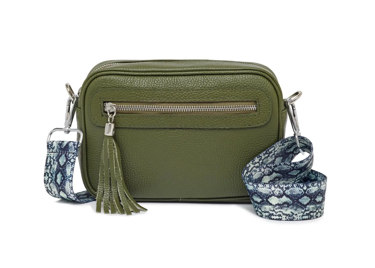 Florence - Crossbody Bag in Olive with Snake Print Strap