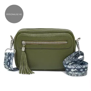 Florence - Crossbody Bag in Olive with Snake Print Strap
