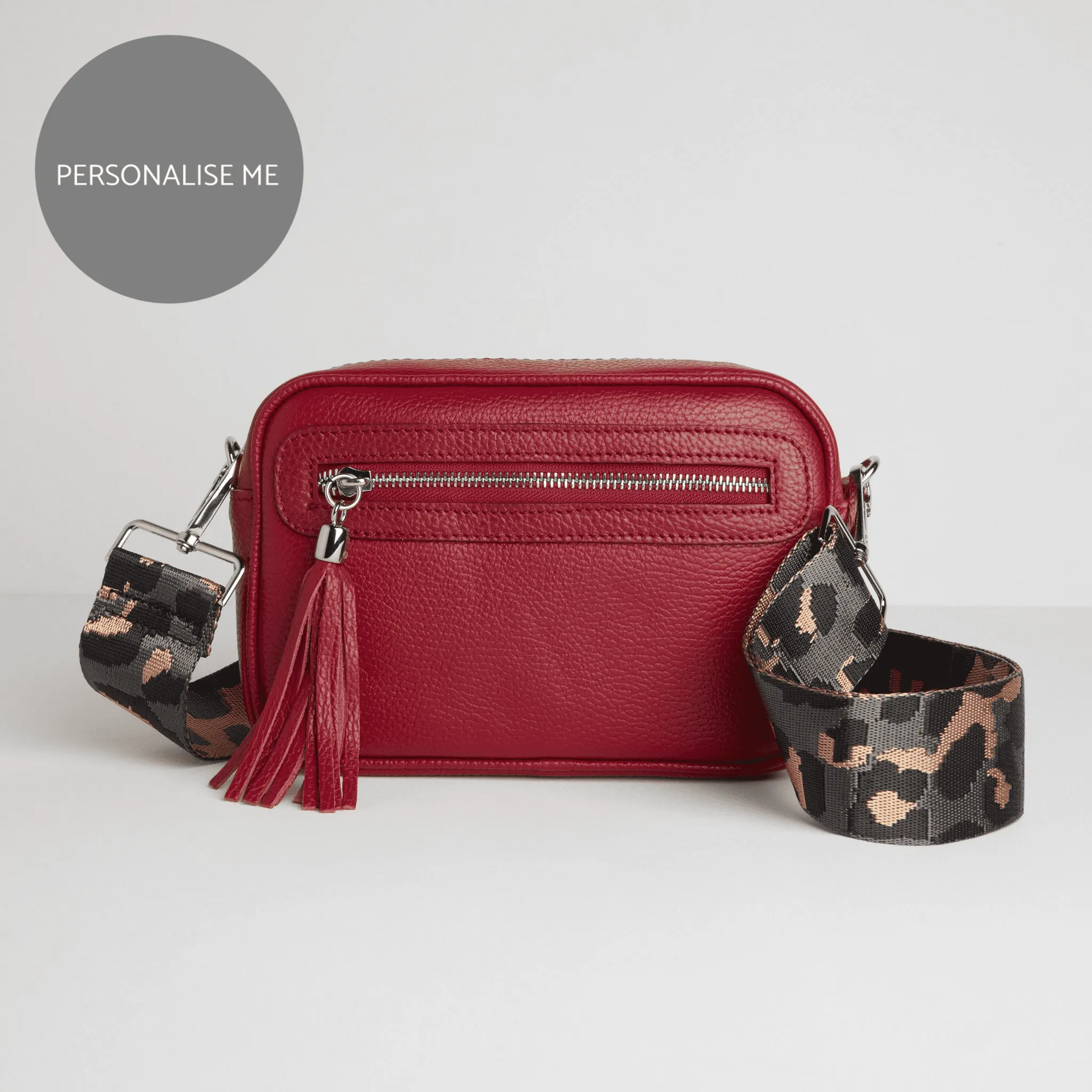 Florence Crossbody Bag in Red with Dark Leopard Strap