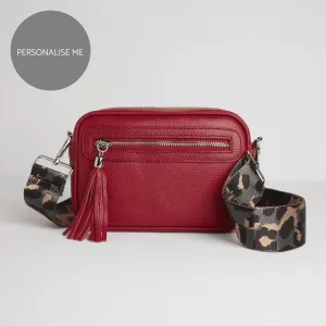 Florence Crossbody Bag in Red with Dark Leopard Strap