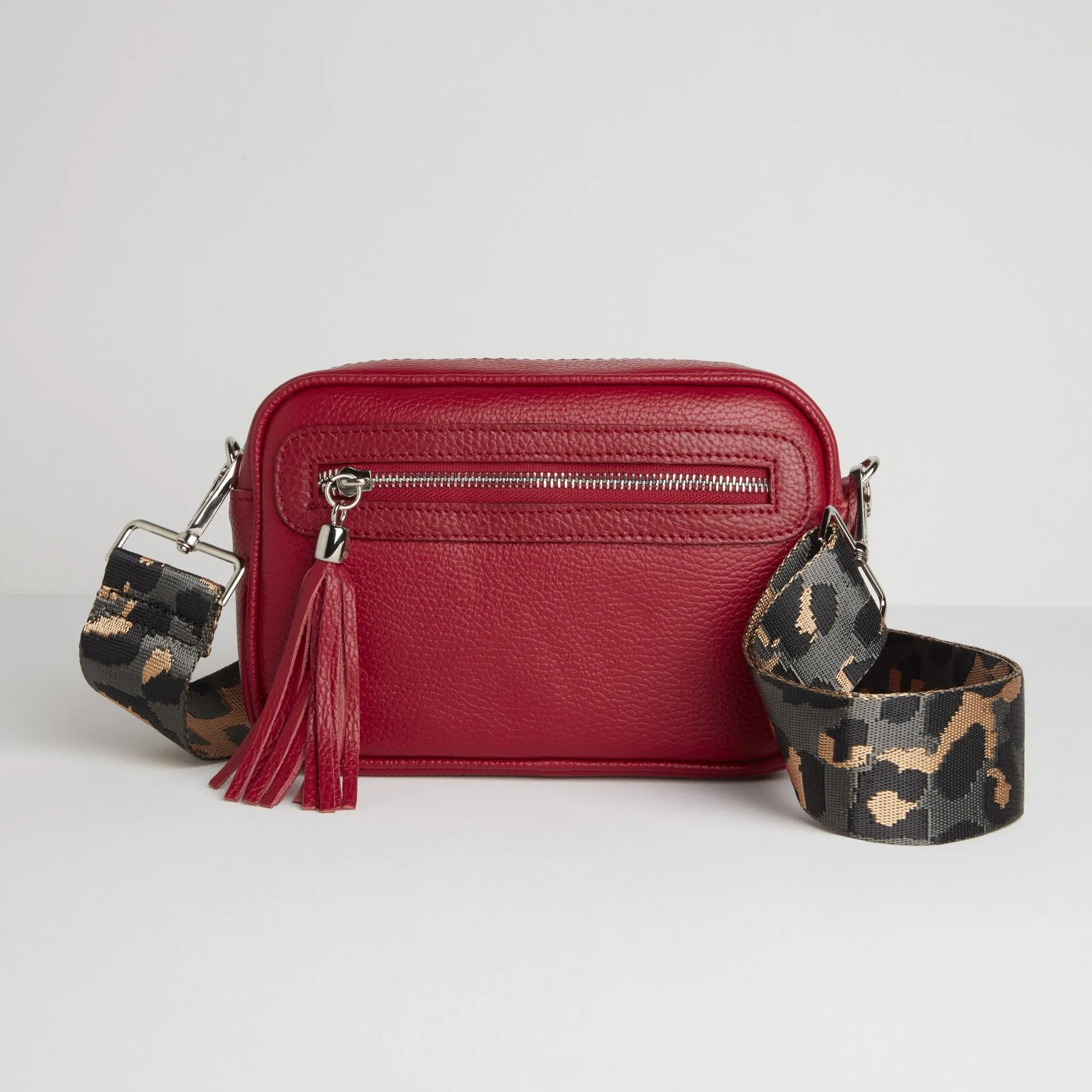 Florence Crossbody Bag in Red with Dark Leopard Strap