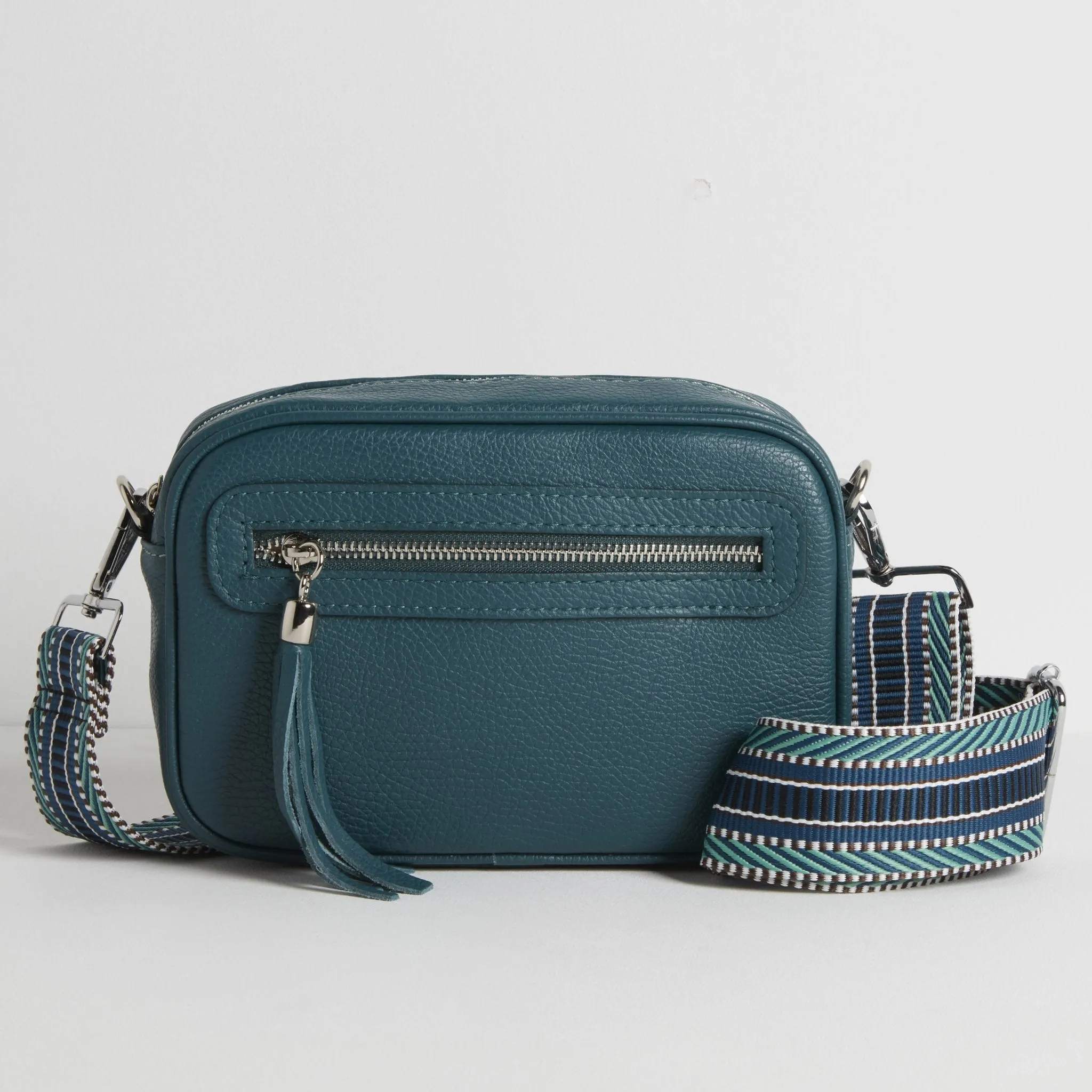 Florence - Crossbody Bag in Teal with Blue Aztec Strap