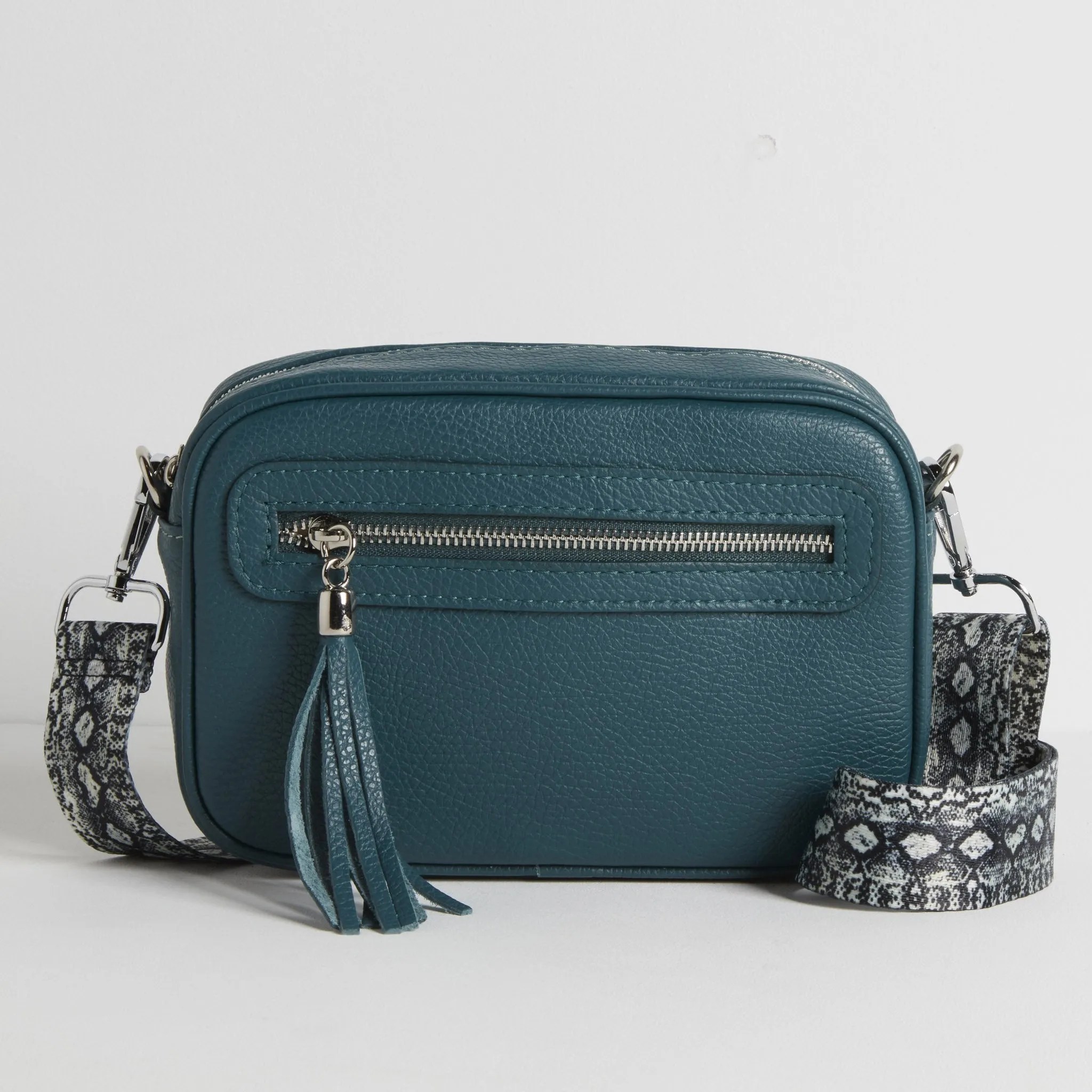 Florence - Crossbody Bag in Teal with Snake Print Strap