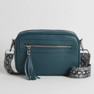 Florence - Crossbody Bag in Teal with Snake Print Strap